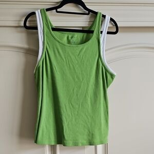 Pilcro Fitted Green White Sleeveless Double Tank Top XL EUC